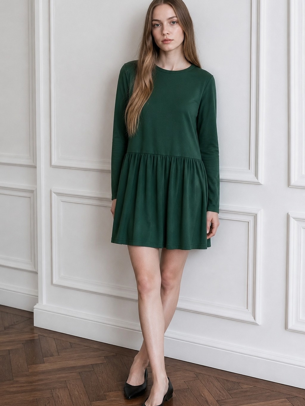 Zara Forest Green Long-Sleeve Mini Dress